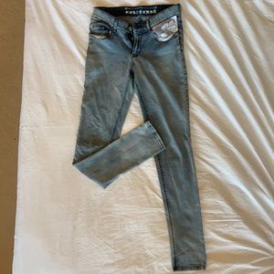 Never denim skinny jeans with floral lace